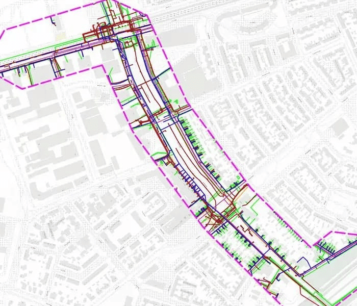 Tracétekening voor stadsverwarming tijdens de technische werkvoorbereiding